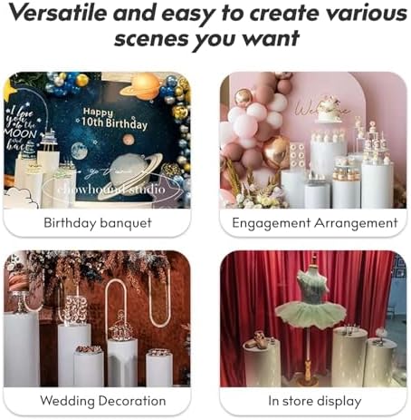White Cylinder Pedestal Stands 5Pcs for Parties
