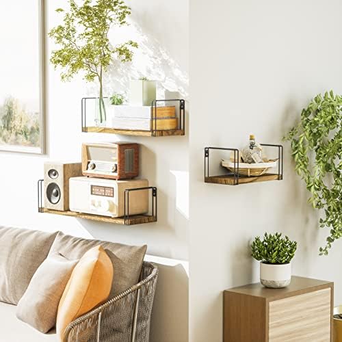 SRIWATANA Rustic Floating Shelves Set of 3 - 17 Inch Carbonized Black