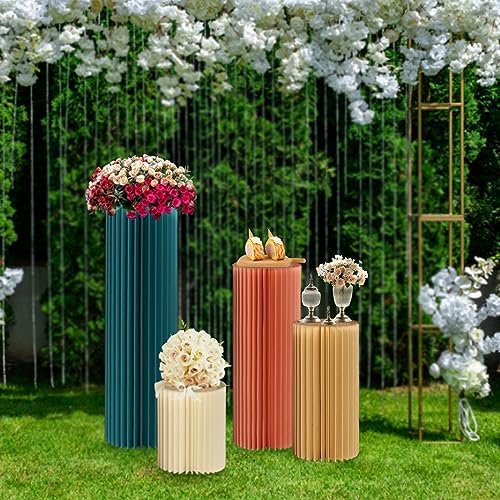 3 Pcs Foldable Accordion Cylinder Paper Display Stand for Flowers and Decor