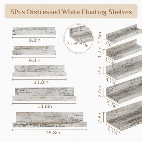 Walasis Rustic White Wall Mounted Floating Shelves
