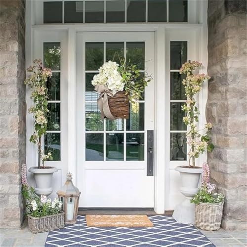 Cream Hydrangea Door Hanger Basket Wreath with Wildflowers White