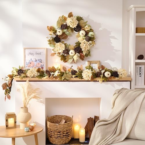 DECOR BY HANNAH 24 Inch Collapsible Fall Wreath with Lights