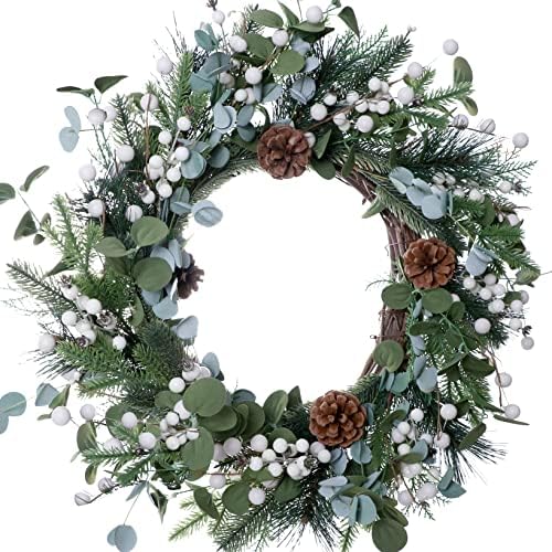 JFLORU 20 Inch White Christmas Wreath with Berries
