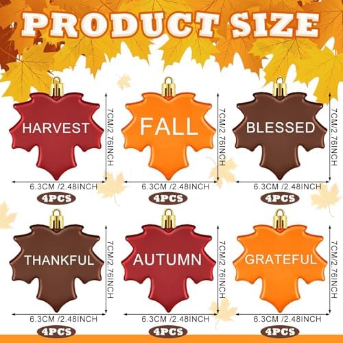 24 Fall Maple Leaf Hanging Ornaments for Thanksgiving Tree Decoration