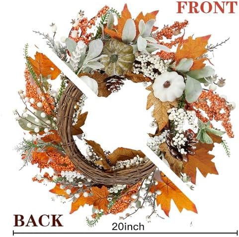 Sggvecsy 20 Inch Autumn Front Door Wreath