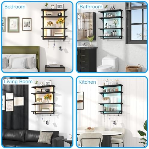 Spacesea Foldable Gaming Floating Shelf with LED Light and Hooks