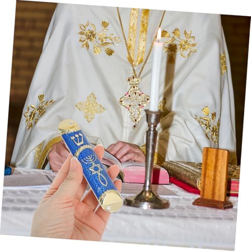 Cabilock 2sets Elegant Jewish Mezuzah Gold-Blue Metal Design