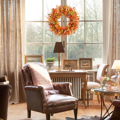 KHOYIME 20 Inch Artificial Autumn Wreath for Front Door