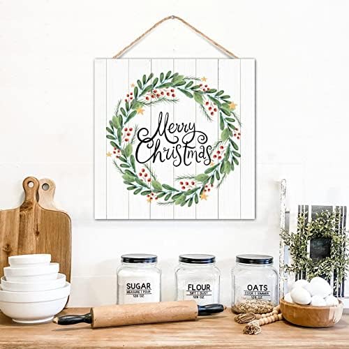 Winter Door Hanger Wreath Wooden Sign 12x12in