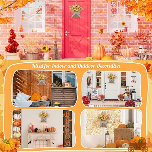 Orange Sunflower Fall Door Wreath with Leaves
