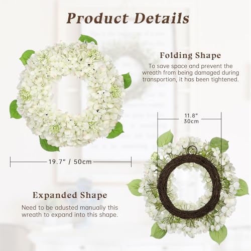 20 Inch Artificial White Hydrangea Door Wreath