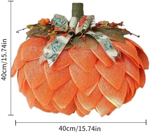Autumn Burlap Pumpkin Wreath - Farmhouse Fall Decor with Berry Accents