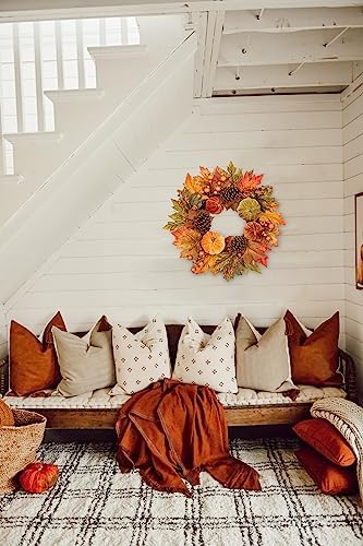 Gorgeous Fall Wreath with Velvet Pumpkins and Metal Hook