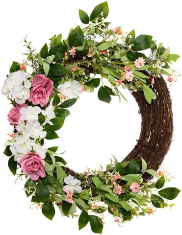 Summer Wreath with White and Pink Roses 24 Inches