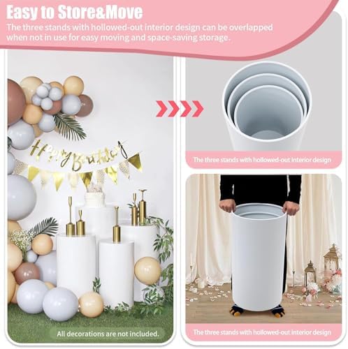 White Cylinder Display Pedestals for Party 3PCS