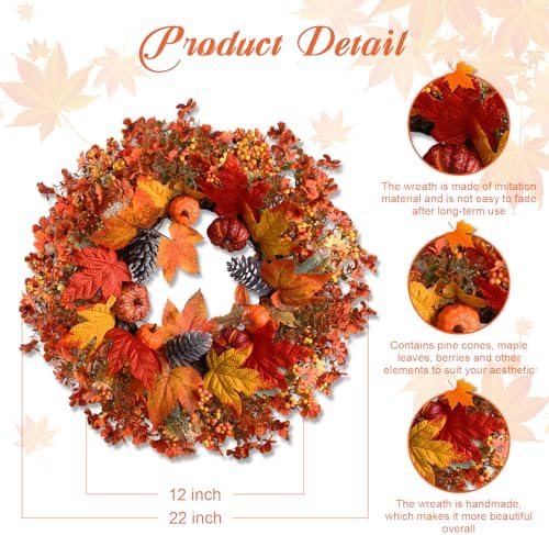 22 Inch Fall Wreath for Front Door
