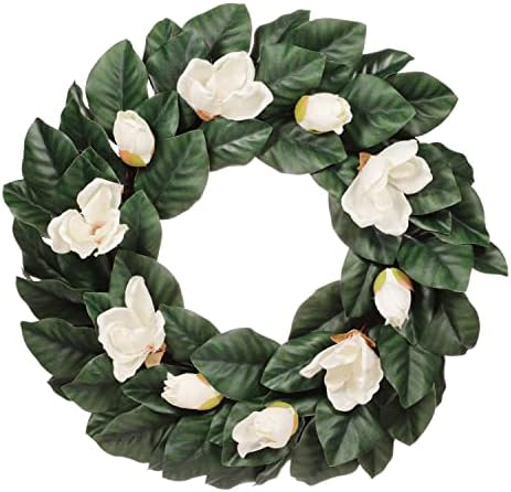 24 Inch Artificial Magnolia Spring Wreath with Green Leaves