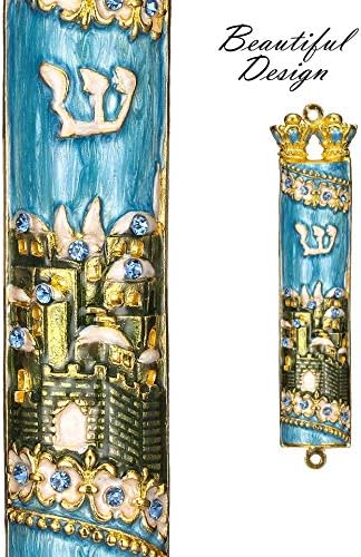 Matashi Hand Painted Mezuzah Gold Plated Jerusalem City Decor