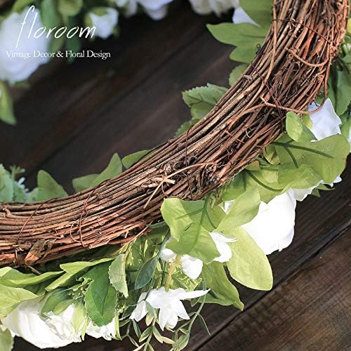 Floroom White Peony Hydrangea Wreath 20 Inch Wedding Decor