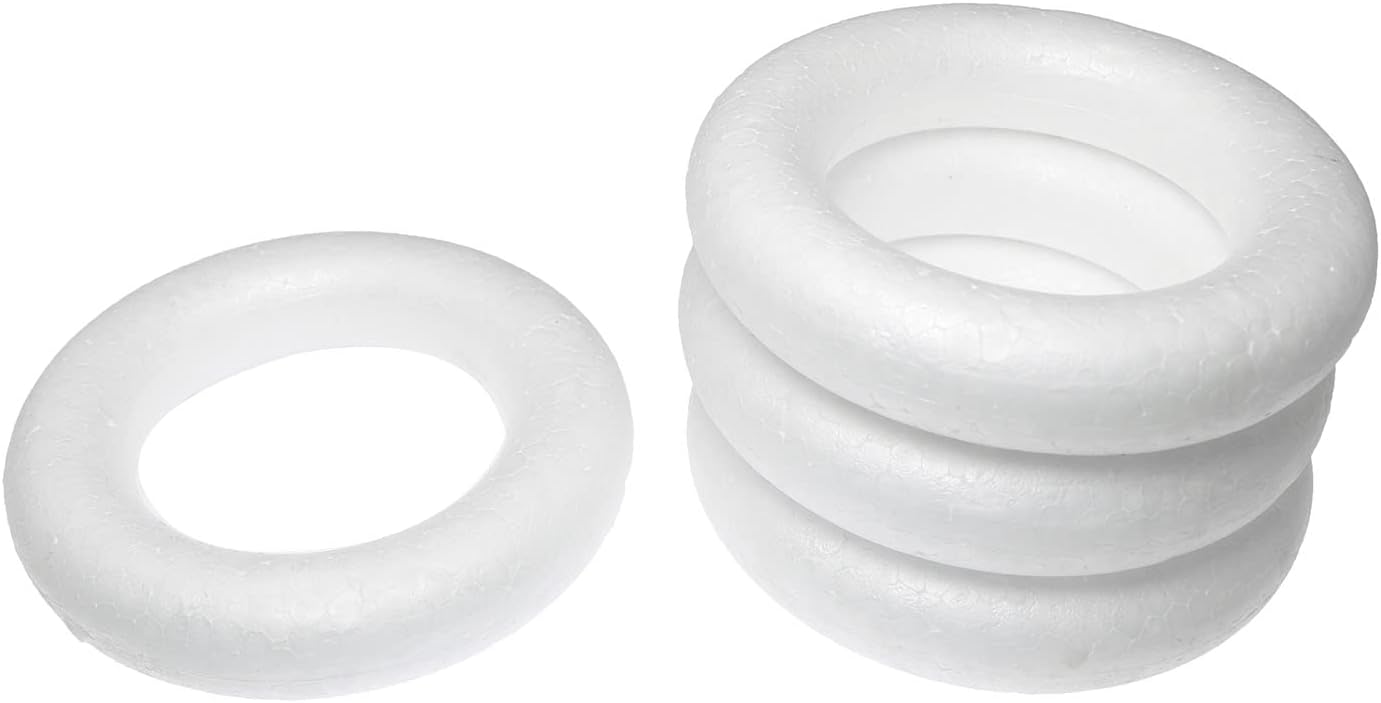 RLECS 4pcs Foam Wreath Forms White Circles for Flower Projects and Home Decor