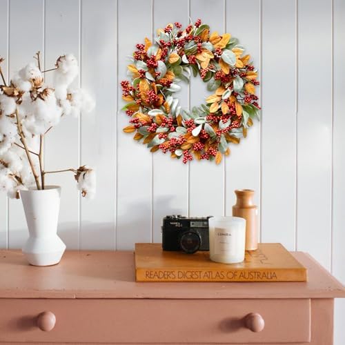 TEMPUS 18 Inch Autumn Wreath with Red Berries