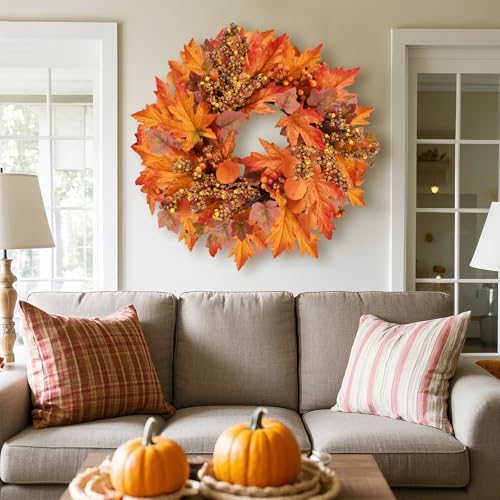 Artificial Fall Wreath for Front Door 19 Inch