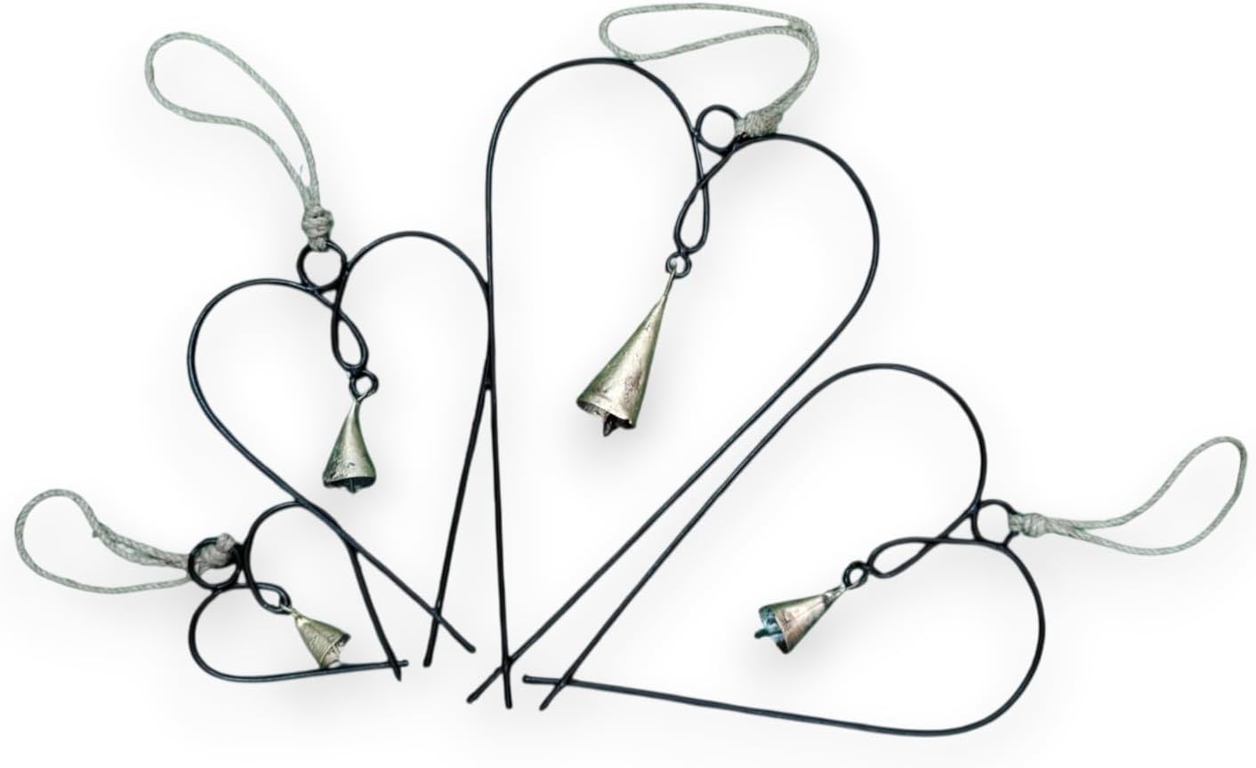 Mango Gifts Set of 4 Metal Heart Wall Art with Bells