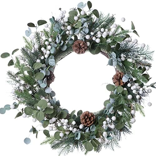 JFLORU 20 Inch White Christmas Wreath with Berries