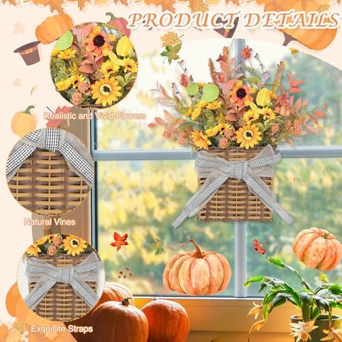Orange Sunflower Fall Door Wreath with Leaves