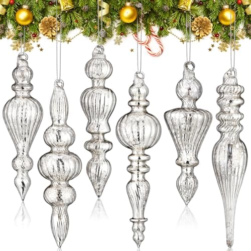 Soaoo 6 Pcs 63 Inch Mercury Glass Finial Christmas Ornaments