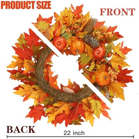 Sggvecsy 22 Inch Fall Wreath Decor for Front Door and Window