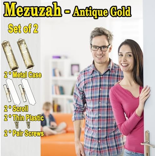 Zivosely 2-Pack Antique Gold Mezuzah with Scrolls Set