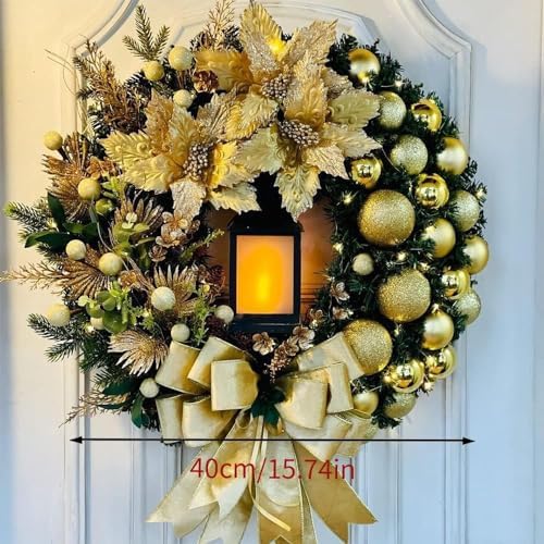Christmas Wreath with LED Light Yellow Bow Decor