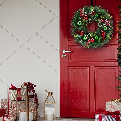 Christmas Wreath 24 Inch Artificial Green and Red Wreath with Hanger