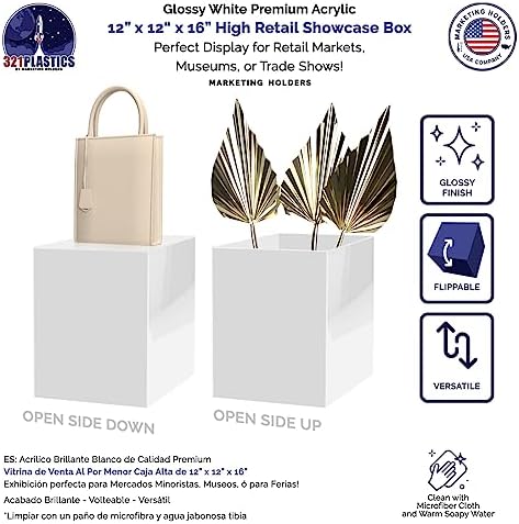 White Acrylic Display Box 12x12x16 with Open Side No Lid