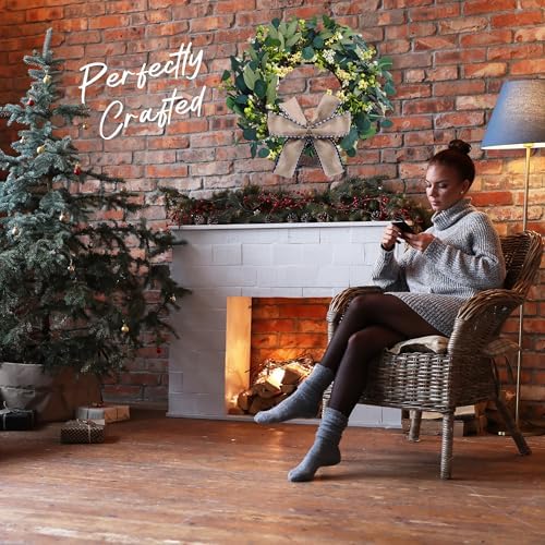 Artificial Eucalyptus Wreath with Doormat and Hanger - 24 Inch All Season Front Door Wreath