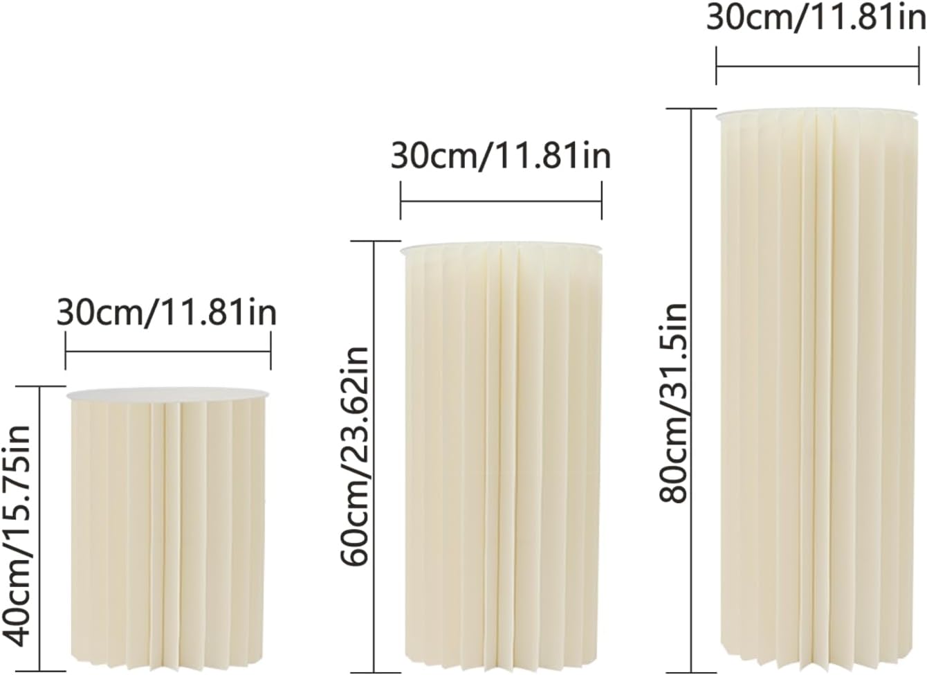 Set of 3 Foldable Cylinder Pedestal Stands for Party Decorations