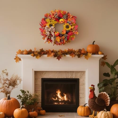 Elegant Fall Wreath for Front Door with Burlap Bow