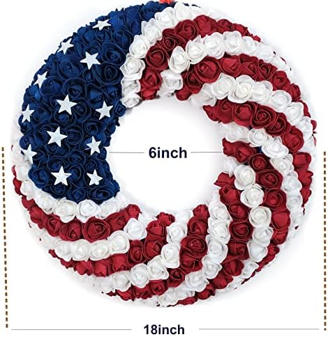 18 Inch Patriotic Roses Wreath for 4th of July