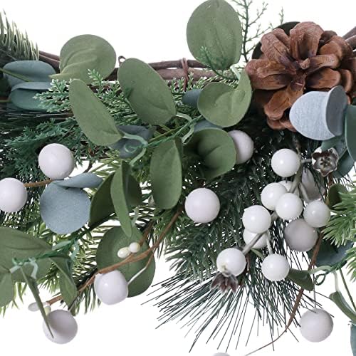 JFLORU 20 Inch White Christmas Wreath with Berries