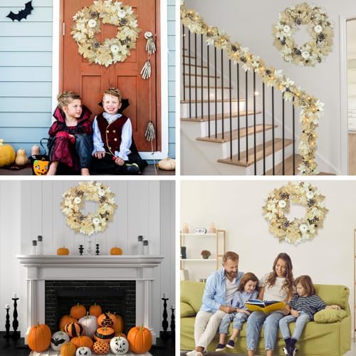 22 Inch Fall Wreath with LED Lights for Front Door