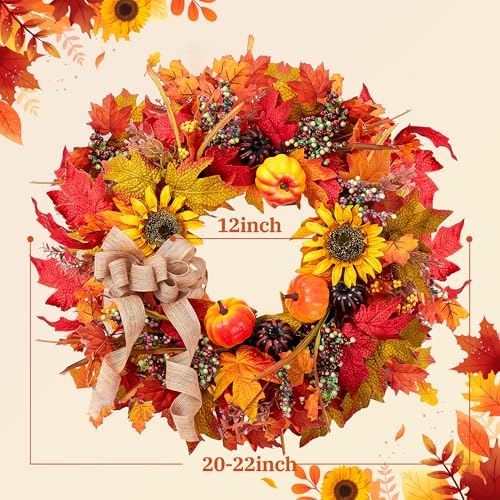Elegant Fall Wreath for Front Door with Burlap Bow