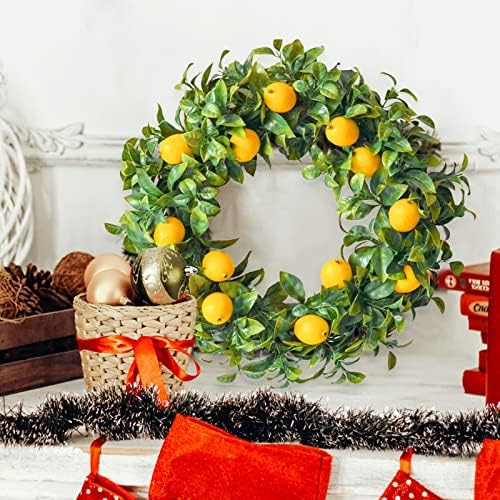 Mr Bom 15 Inch Artificial Lemon Wreath with Boxwood for Front Door