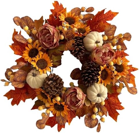 18 Inch Fall Wreath for Front Door Autumn Decor