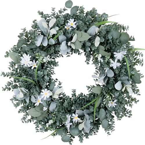 Gixie Home Door Wreath 26 Inch Artificial Eucalyptus Leaves Spring Summer Farmhouse Porch Wall Decor