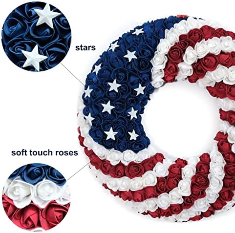 18 Inch Patriotic Roses Wreath for 4th of July