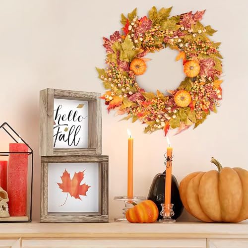 GENMOUS Fall Door Wreath with Pumpkins and Maple Leaves