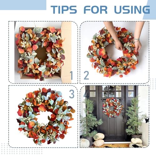 22 Inch Fall Front Door Wreath with Eucalyptus and Berries