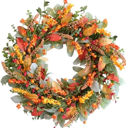 TEMPUS 22 Inch Artificial Fall Wreath for Front Door