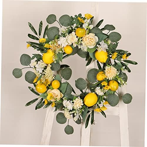 PRETYZOOM Realistic Lemon Flower Wreath for Front Door